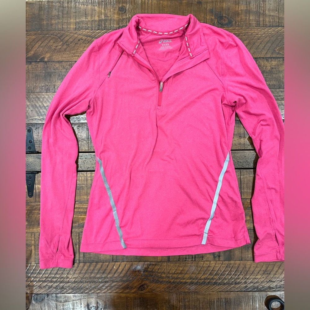 Asics 1/4 Zip Pullover Women Medium Pink Excellent Reflective Running Top